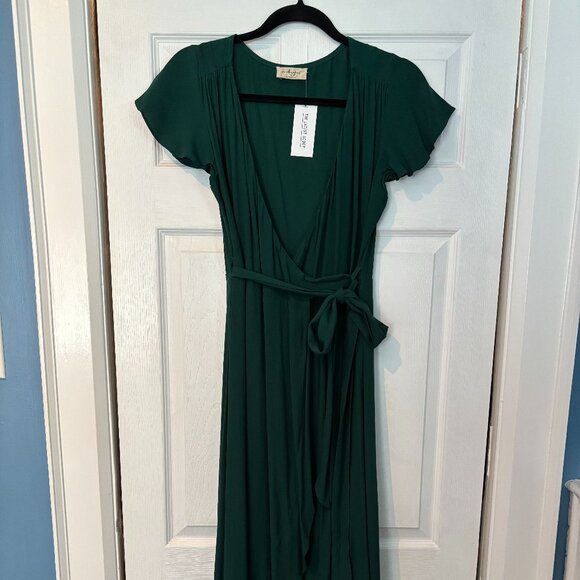 Audrey 3+1 Ruffled High-Low Wrap Maxi Dress - Hunter Green, Size Small - Picture 4 of 8